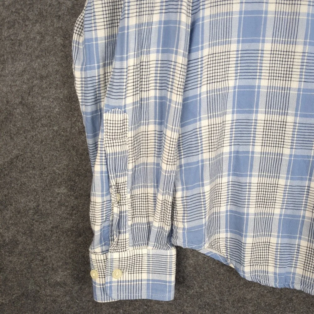 Banana‎ Republic Mens M Untucked Fit Plaid Blue White Long Sleeve